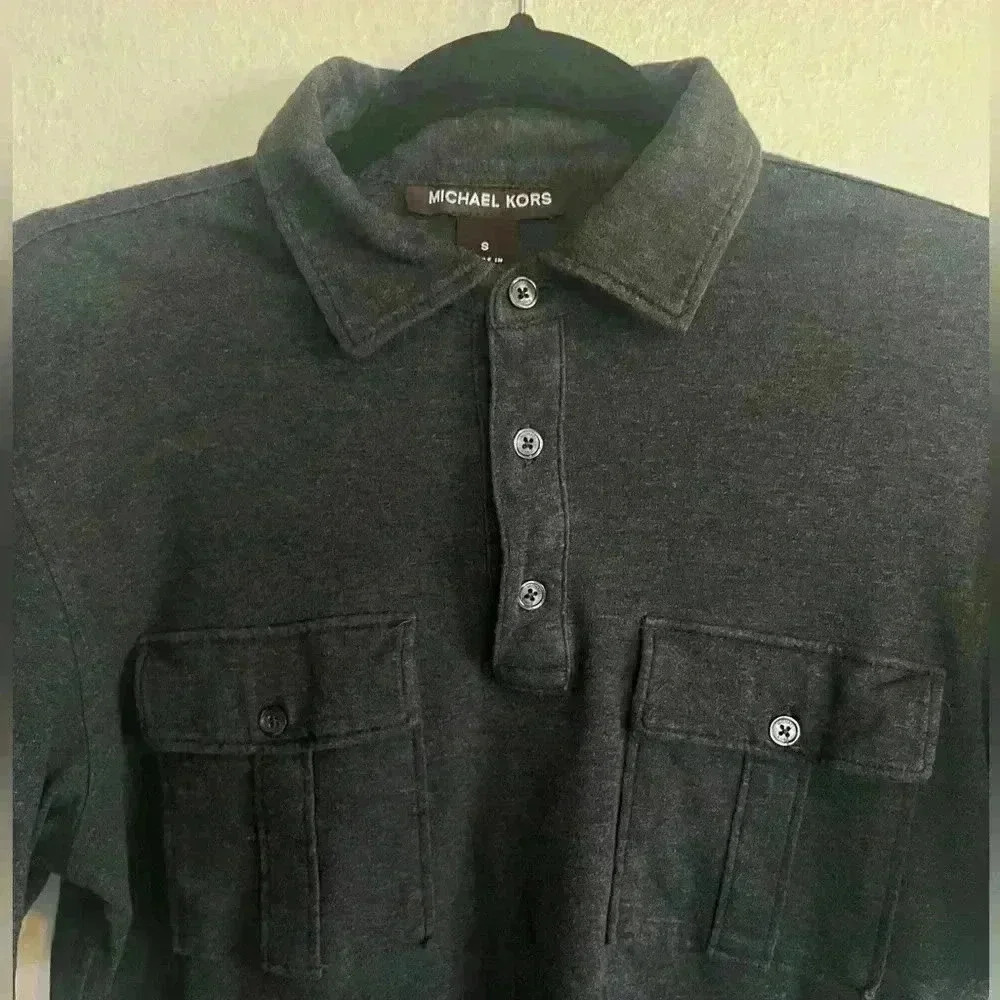 Michael Kors Polo Shirt Mens Small Charcoal Gray Short Sleeve Pockets Cotton - Picture 2 of 2